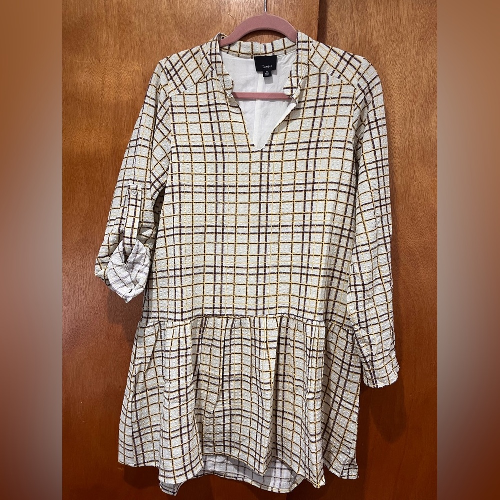 NWT Plaid Dress - Cream, Yellow and Brown